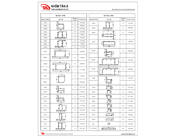 Mặt cắt nhôm XingFa 55